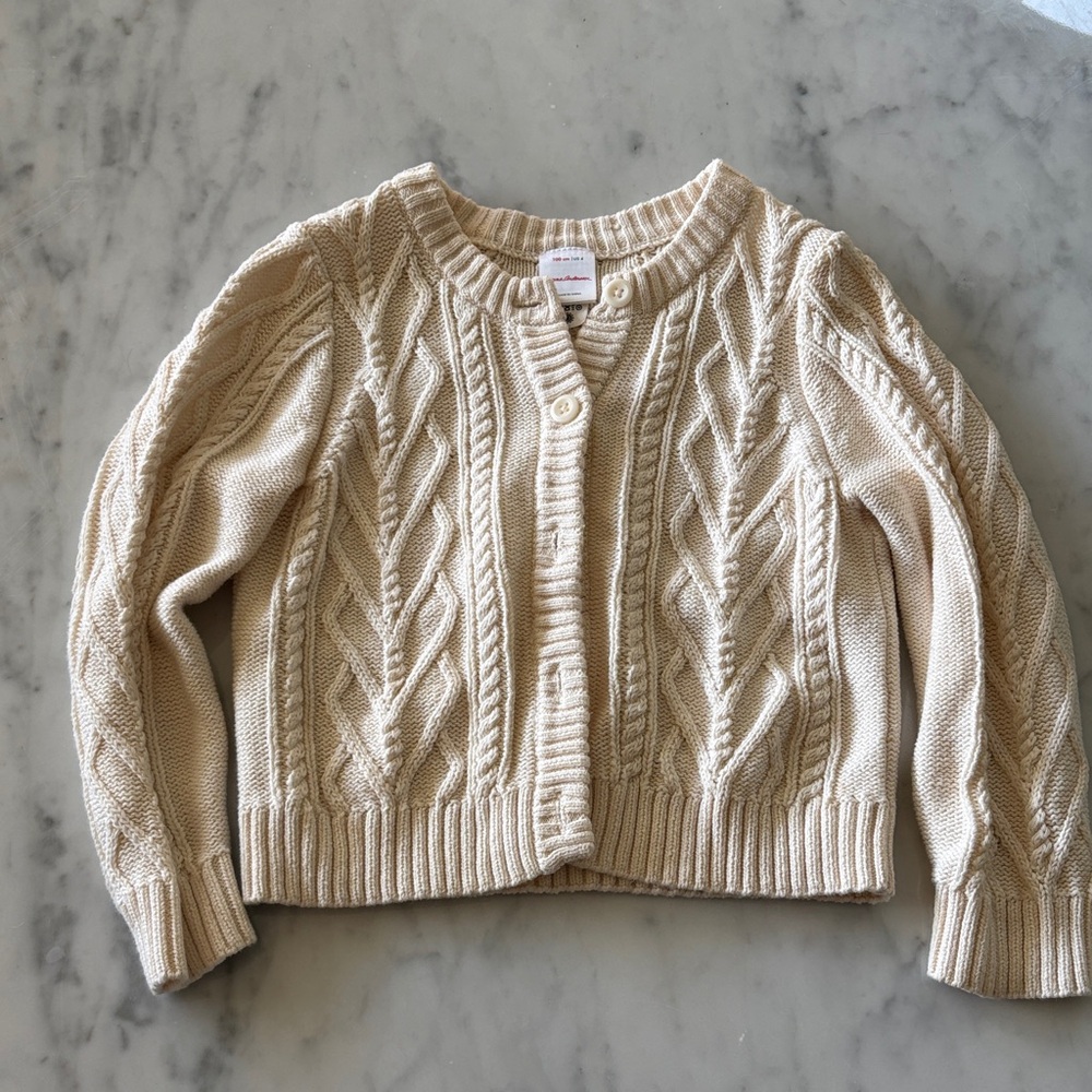 Hanna Andersson Cream Cable Knit Cardigan